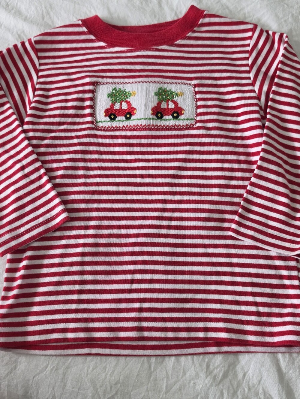 Anavini Boys Hand Smocked Christmas Striped Long Sleeve Top